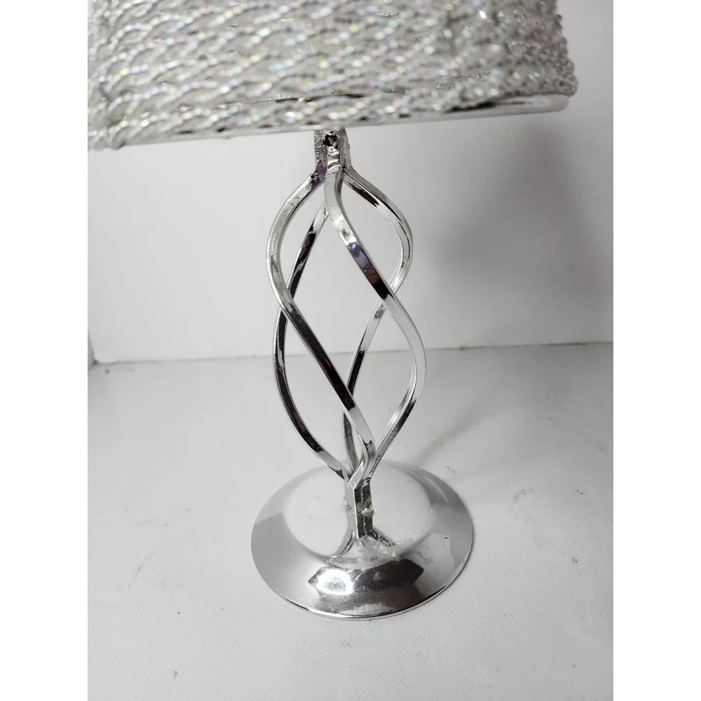 Vintage Beaded Votive Tealight Candle Holder Lamp Silver Tone Base BOHO